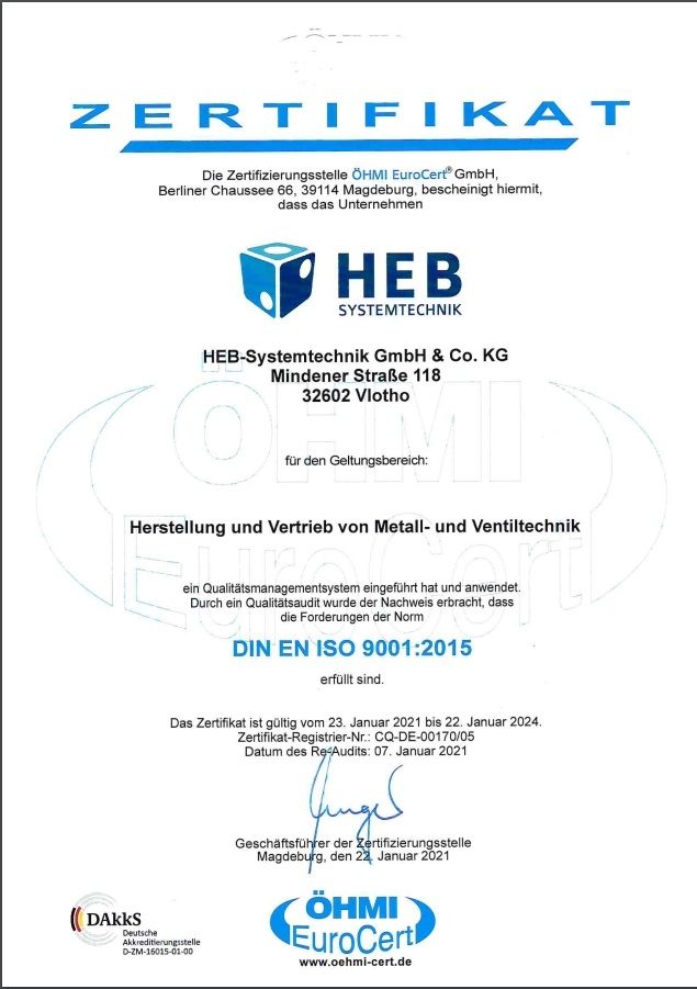 Certificate from ÖHMI EuroCert GmbH